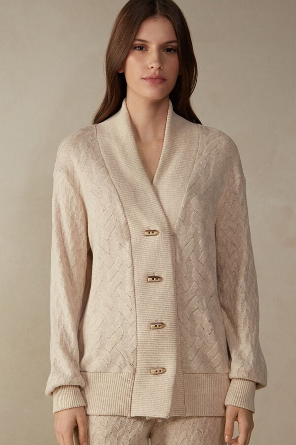 Intimssimi Talvi Braid Long Sleeve Jacquard Cardigan Natural | AUSDF39383