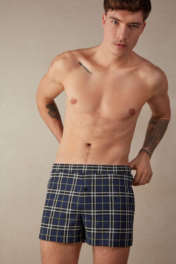 Intimssimi Tartan Patterned Puuvilla Jersey Relaxed Fit Boxers Sininen | USJBT19596