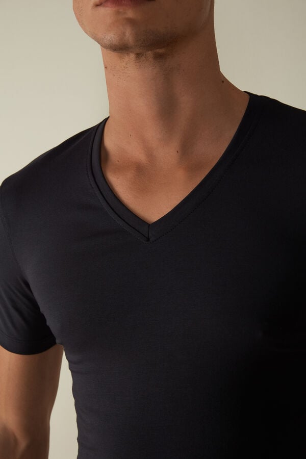 Intimssimi V-neck T-shirt in Stretch Supima® Puuvilla Sininen | TUSPQ20460