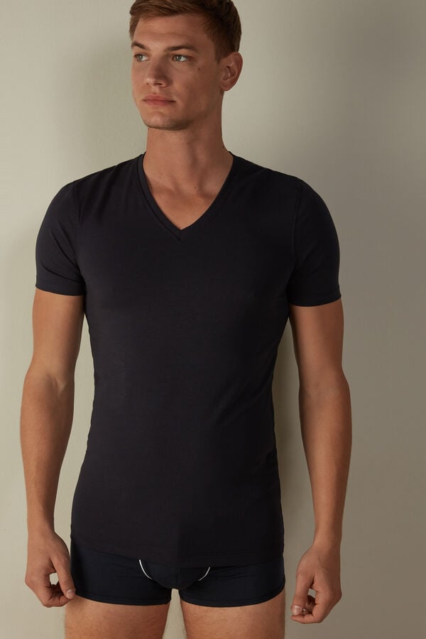 Intimssimi V-neck T-shirt in Stretch Supima® Puuvilla Sininen | TUSPQ20460