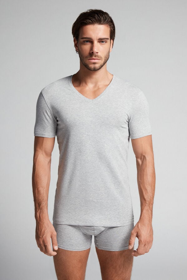 Intimssimi V-neck T-shirt in Stretch Supima® Puuvilla Harmaat | USQAV88797